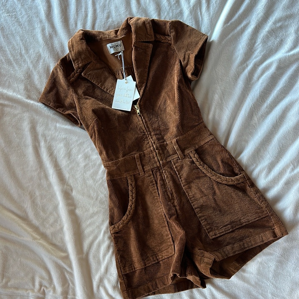 Show Me Your MuMu Brown Corduroy Short Romper